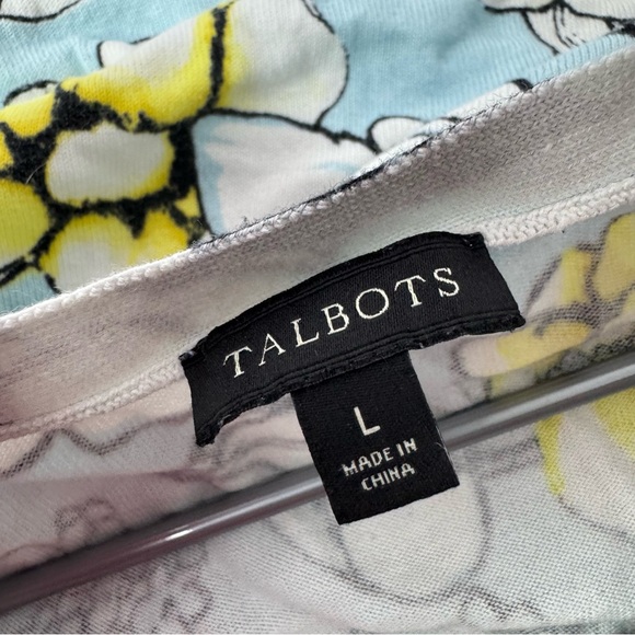 Talbots shirt floral flowers blue white yellow tshirt style sweater mock neck - Picture 6 of 7